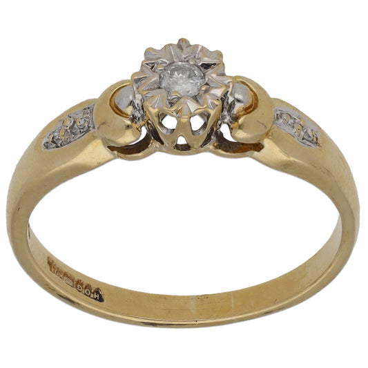 9ct Gold 0.06ct Solitaire Ring With Accent Stones Size M