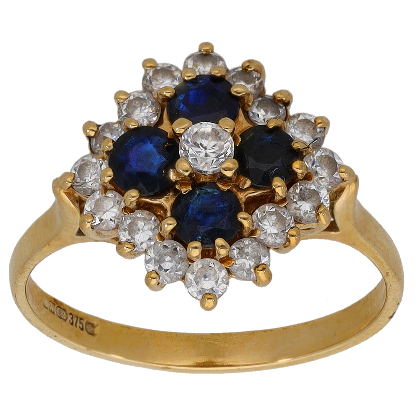 9ct Gold Sapphire & Cubic Zirconia Dress/Cocktail Ring Size L