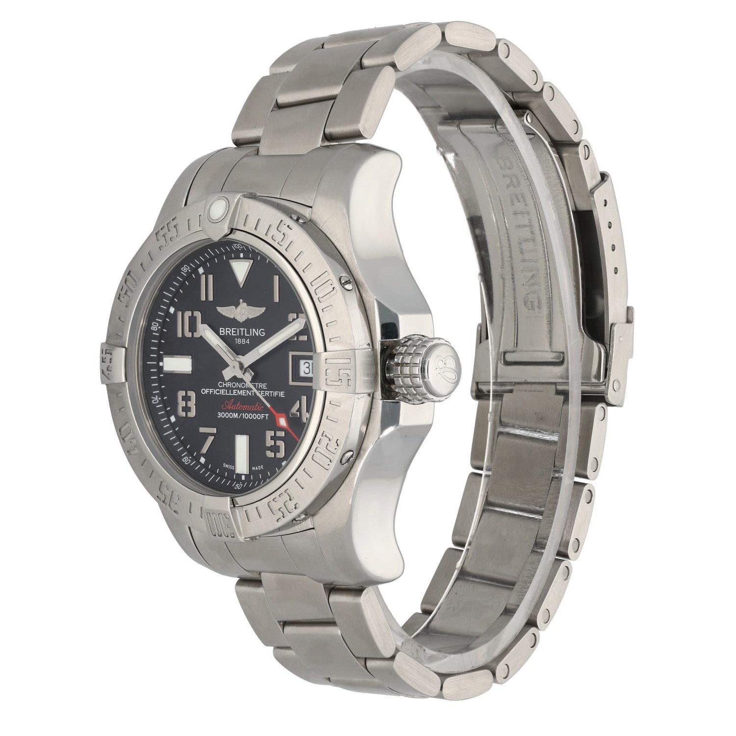 Breitling Avenger II Seawolf A17331, black dial, stainless steel, front angle image