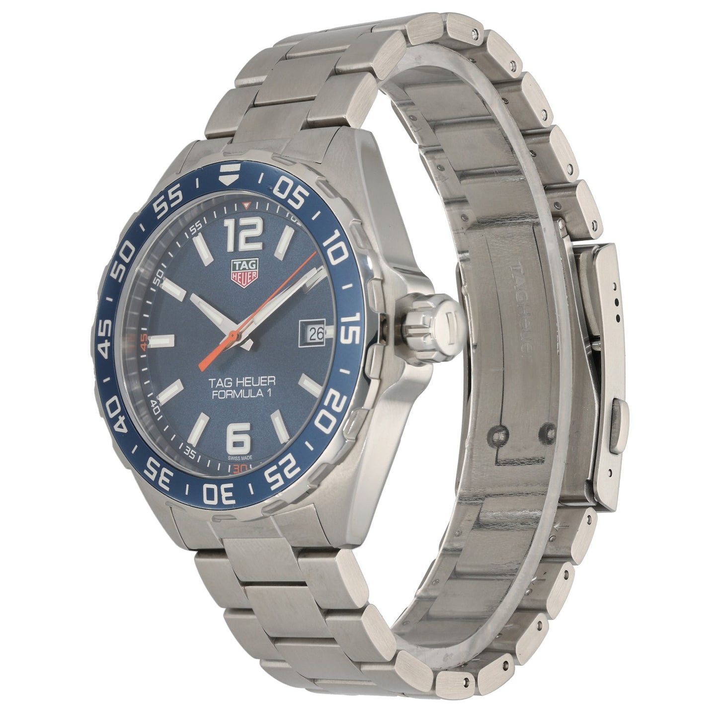 Tag Heuer Formula 1 WAZ1010, blue dial and bezel in 43mm stainless steel case, front angle image