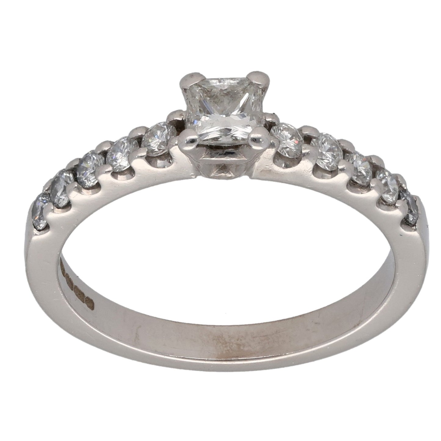 18ct White Gold 0.60ct Diamond Solitaire Ring With Accent Stones Size M