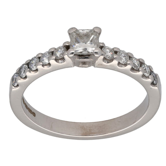 18ct White Gold 0.60ct Diamond Solitaire Ring With Accent Stones Size M