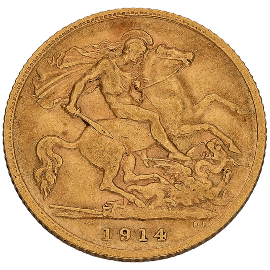 22ct Gold King George V Half Sovereign Coin 1914