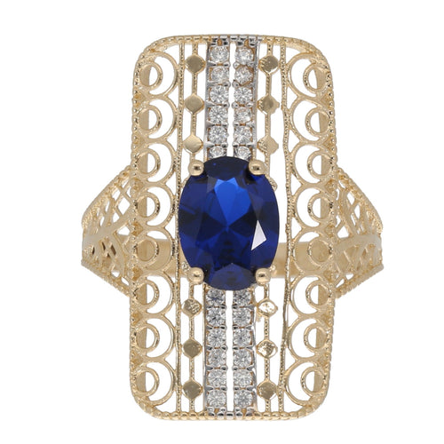 14ct Bi-Colour Gold Dress/Cocktail Blue Stone Ring