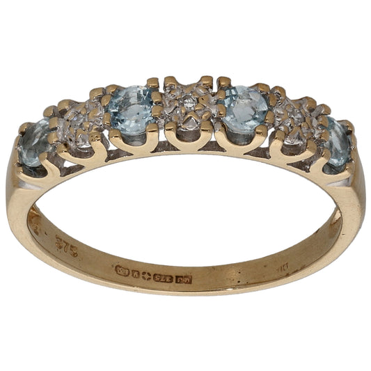 9ct Gold Topaz & 0.03ct Diamond Half Eternity Ring Size L