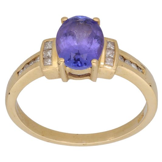 14ct Gold Tanzanite & 0.10ct Diamond Single Stone Ring with Accent Stones Size O