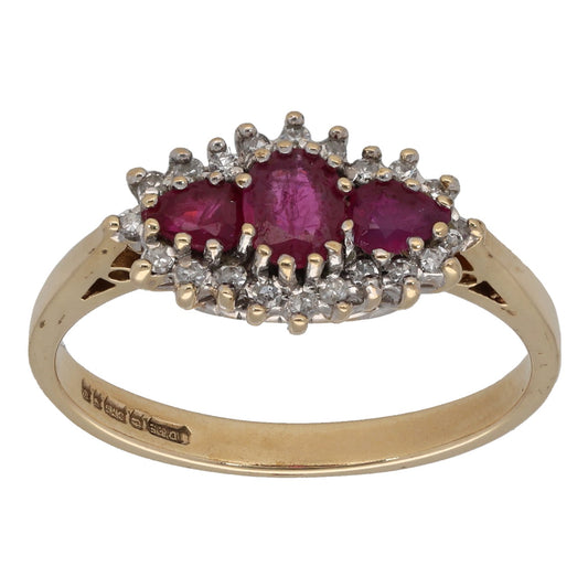 9ct Gold 0.20ct Diamond & Glass Filled Ruby Dress/Cocktail Ring Size P
