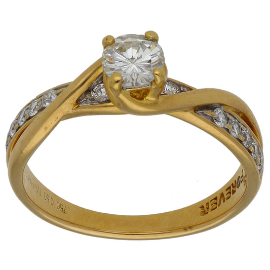 18ct Gold 0.50ct Diamond Solitaire Ring With Accent Stones Size N