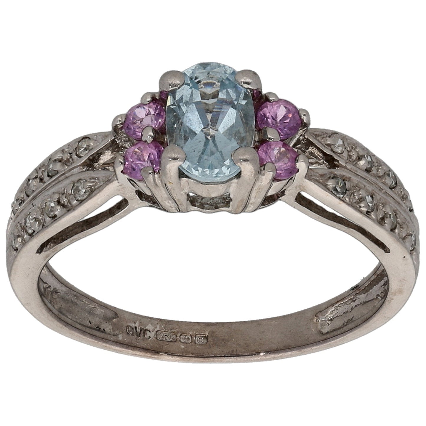 9ct White Gold Amethyst, Sapphire & 0.08ct Diamond Dress/Cocktail Ring Size K