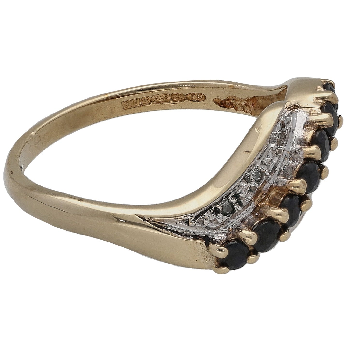 9ct Gold Sapphire & 0.03ct Diamond Dress/Cocktail Ring Size M