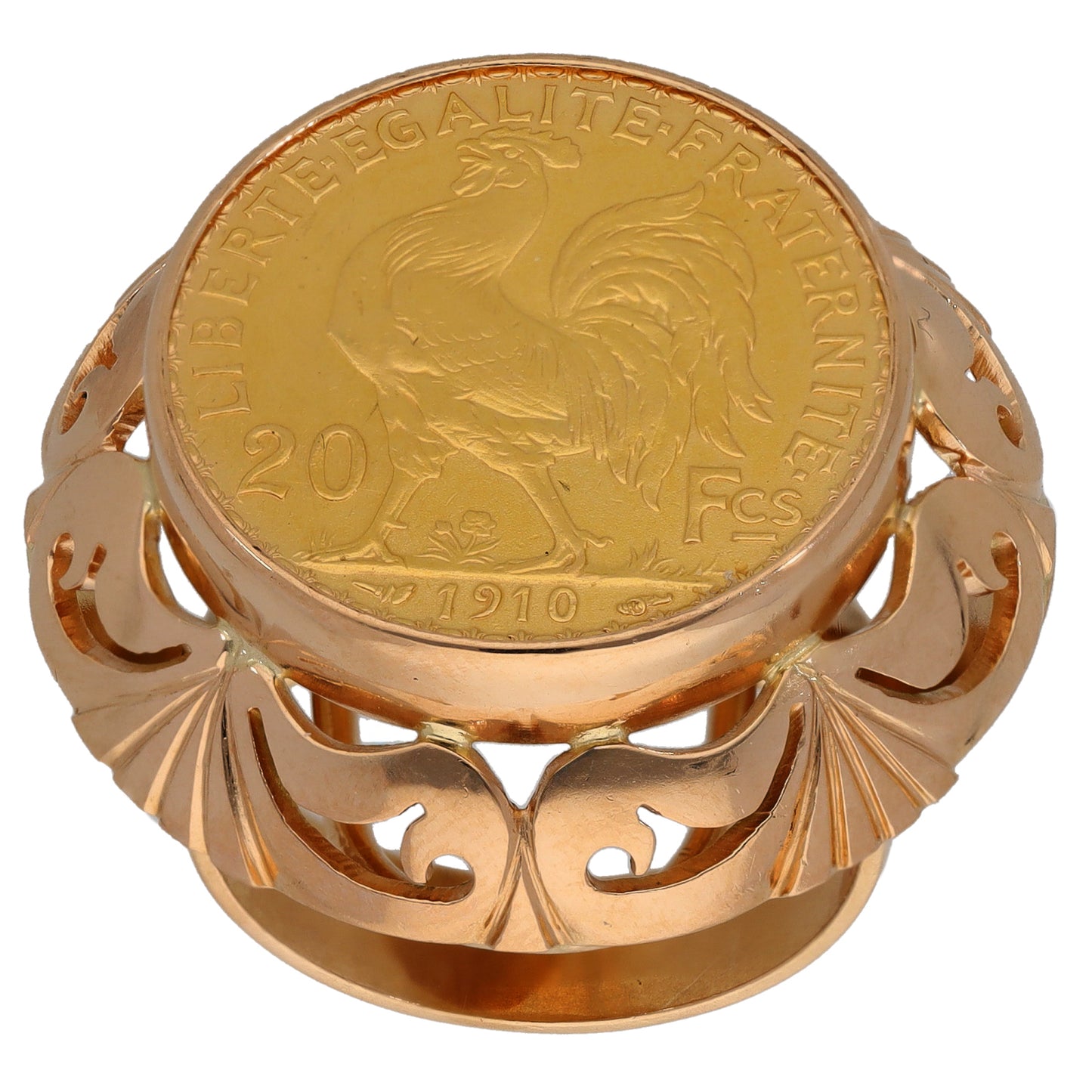 14ct Gold 20 Francs Coin Ring Size R