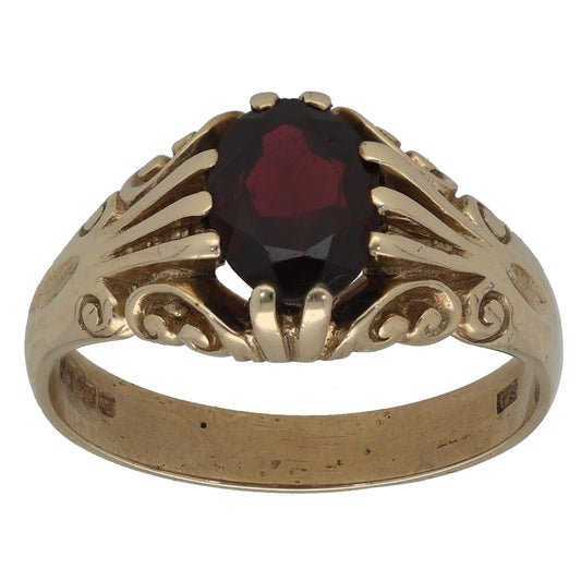 9ct Gold Garnet Single Stone Ring Size U