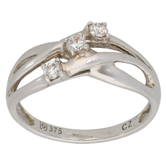 9ct White Gold Cubic Zirconia Trilogy Ring Size N