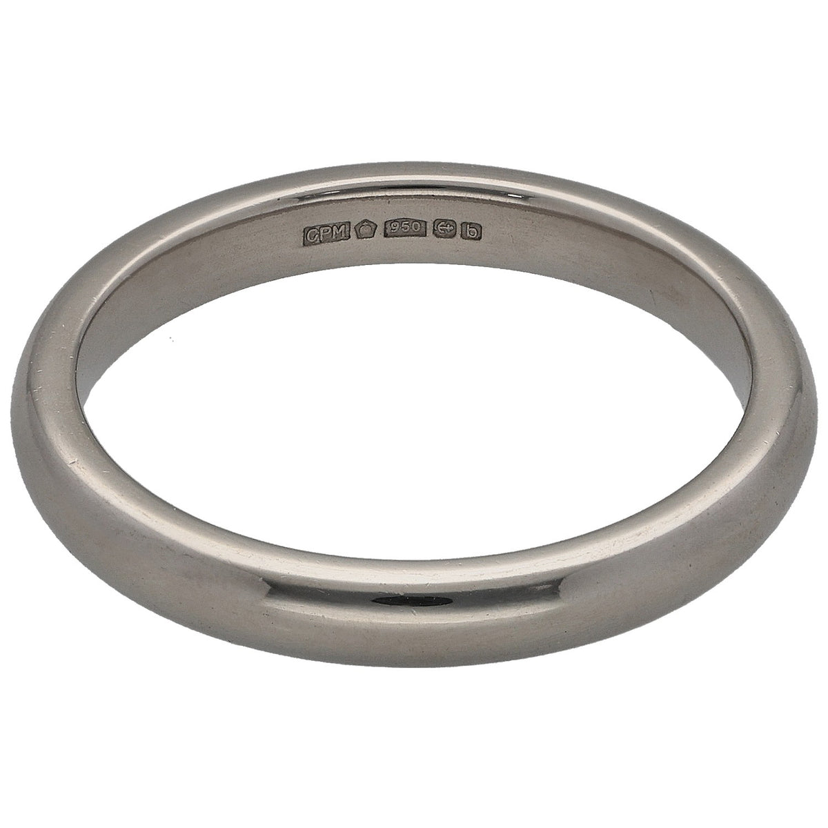 Platinum wedding ring band with inner hallmark stamps