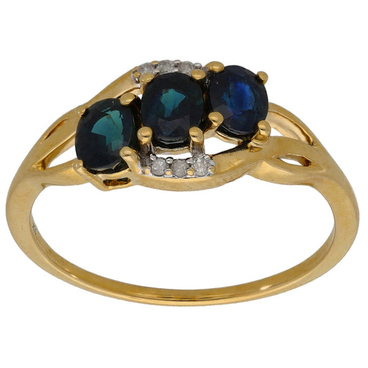 9ct Gold Sapphire & 0.03ct Diamond Dress/Cocktail Ring Size P