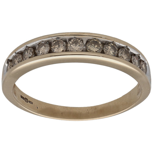 9ct gold half eternity diamond ring with round stones along the top half