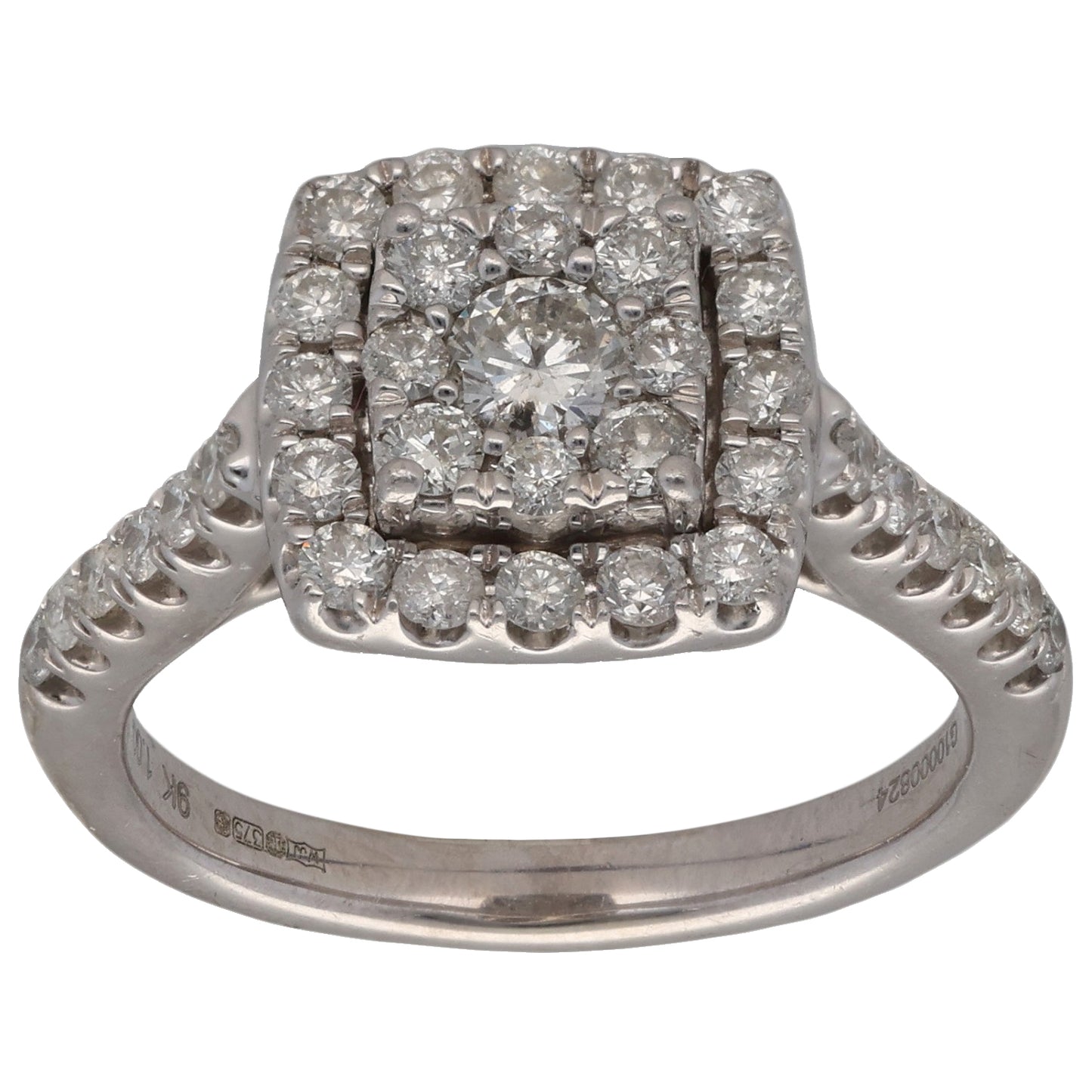 9ct White Gold 1.00ct Diamond Cluster Ring Size M