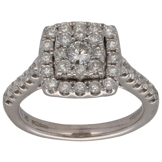 9ct White Gold 1.00ct Diamond Cluster Ring Size M