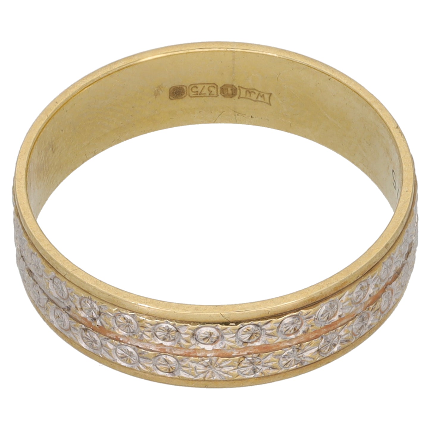 9ct Bi-Colour Gold Patterned Wedding Ring Size O