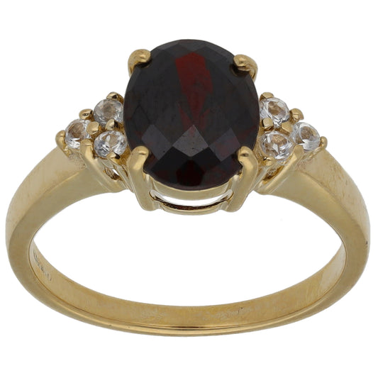 9ct Gold Garnet & Cubic Zirconia Dress/Cocktail Ring Size N