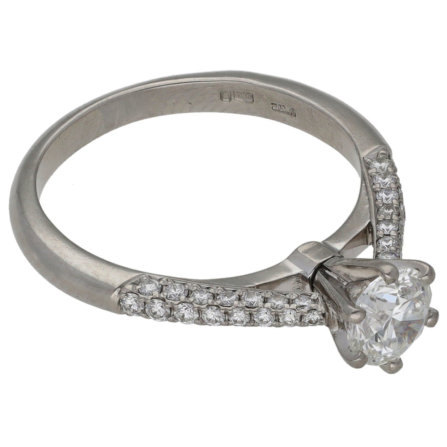 Platinum 1.11ct Diamond Solitaire Ring With Accent Stones Size M