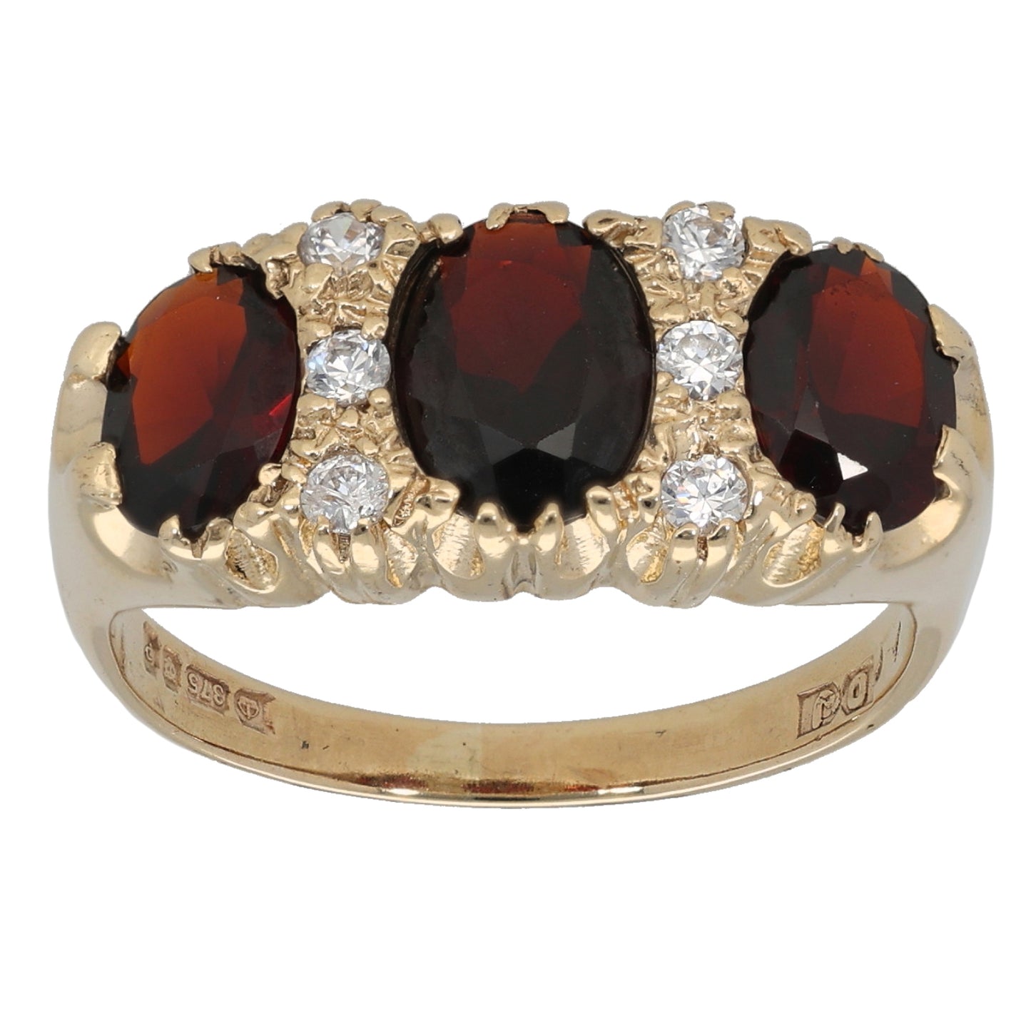 9ct Gold Garnet & Cubic Zirconia Dress/Cocktail Ring Size P