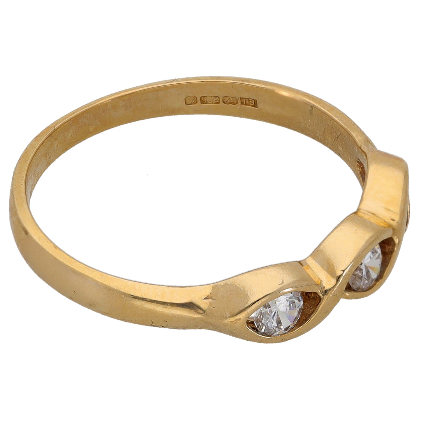 9ct Gold Cubic Zirconia Trilogy Ring Size P