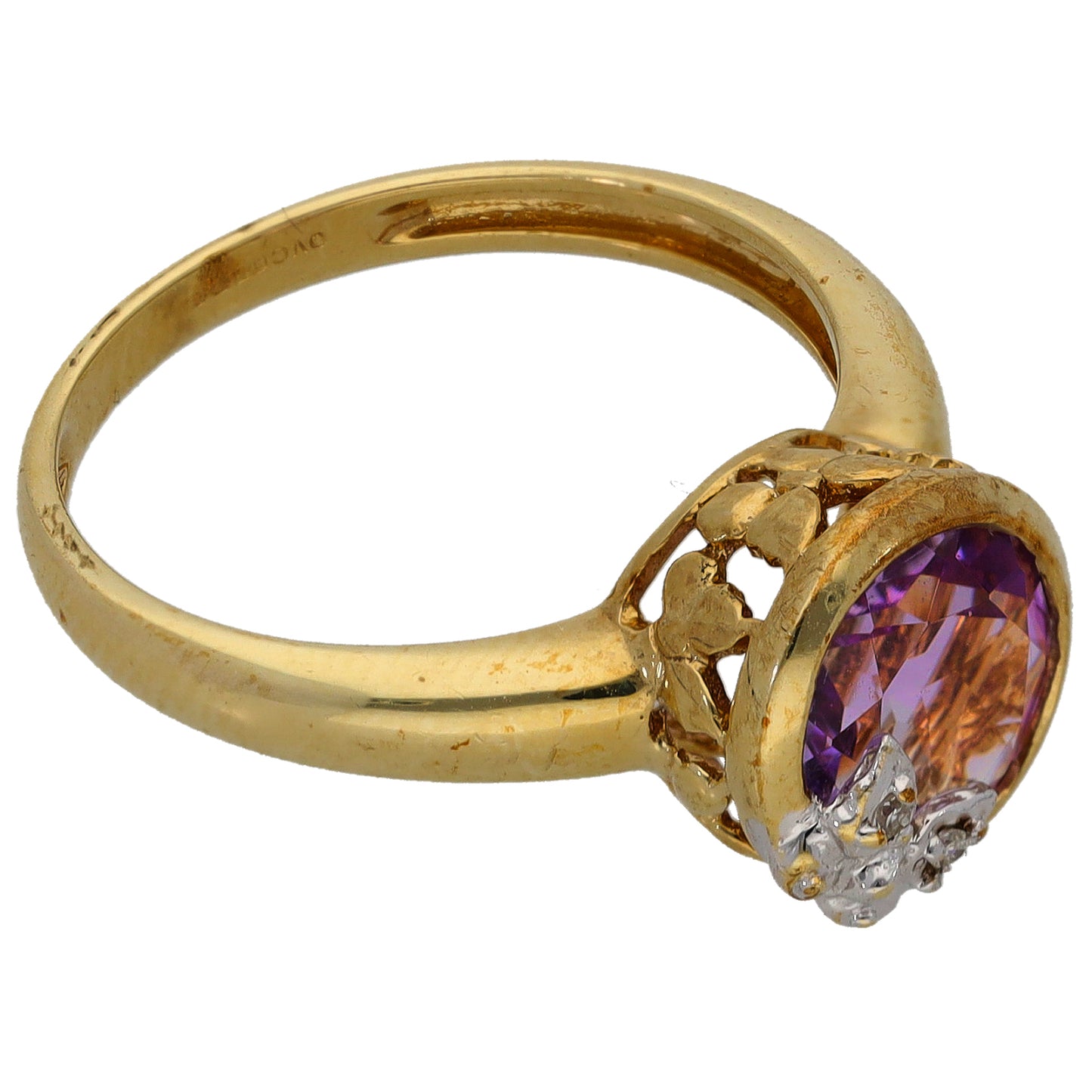 9ct Gold Amethyst & 0.01ct Diamond Dress/Cocktail Ring Size M