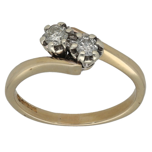 9ct Gold 0.20ct Diamond Two Stone Ring Size M