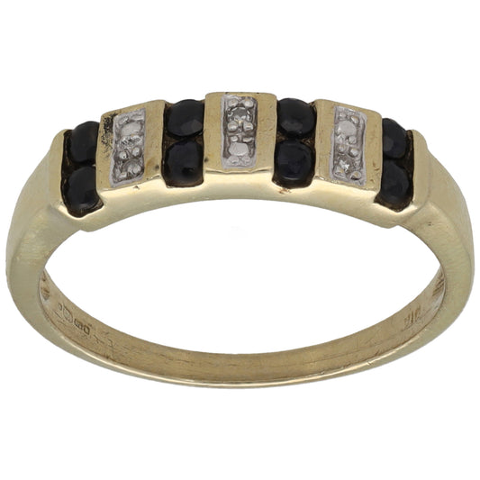 9ct Gold Sapphire & 0.03ct Diamond Half Eternity Ring Size N