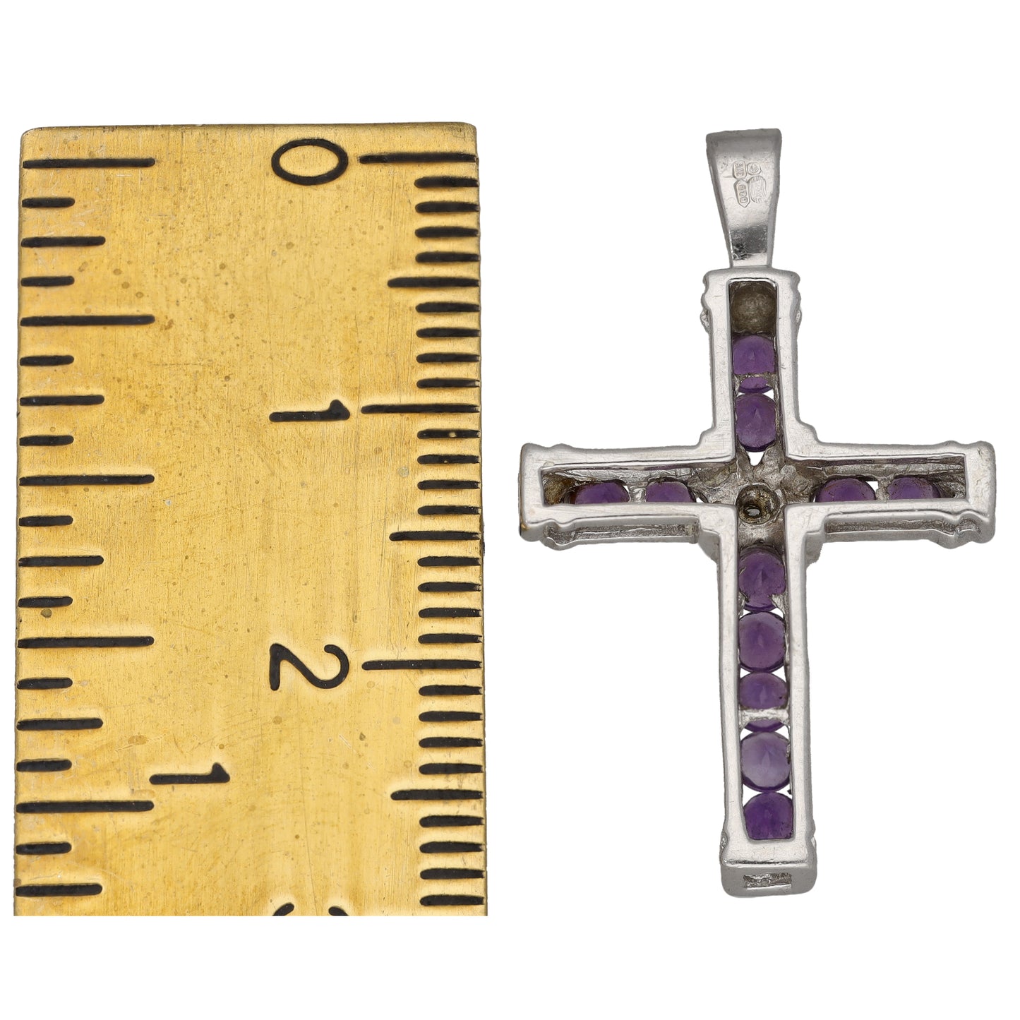 9ct White Gold Amethyst & 0.01ct Diamond Cross Pendant