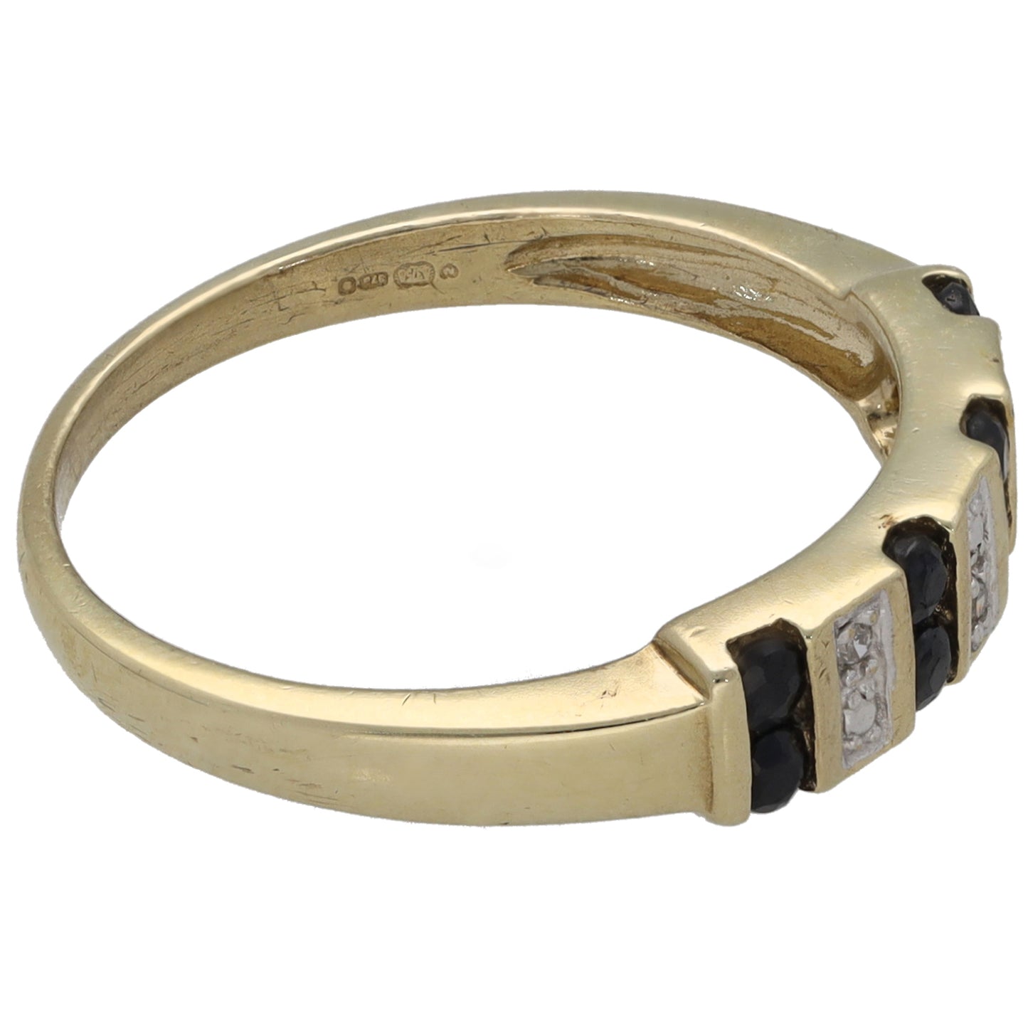 9ct Gold Sapphire & 0.03ct Diamond Half Eternity Ring Size N