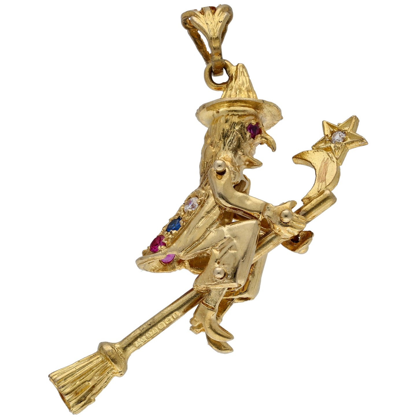 9ct Gold Imitation Gems Witch Pendant