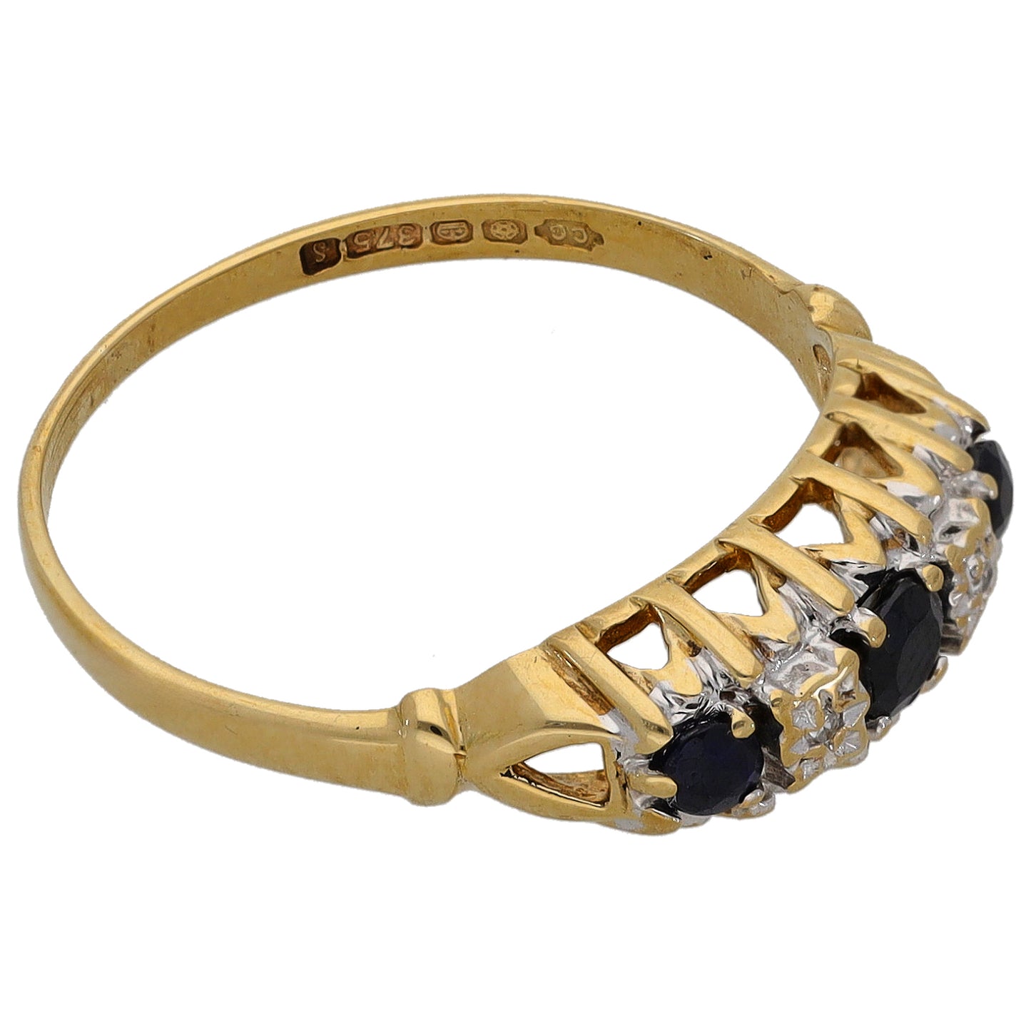 9ct Bicolour Gold Sapphire & 0.01ct Diamond Half Eternity Ring Size L