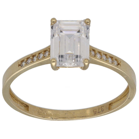 9ct Gold Cubic Zirconia Single Stone Ring With Accents Size R