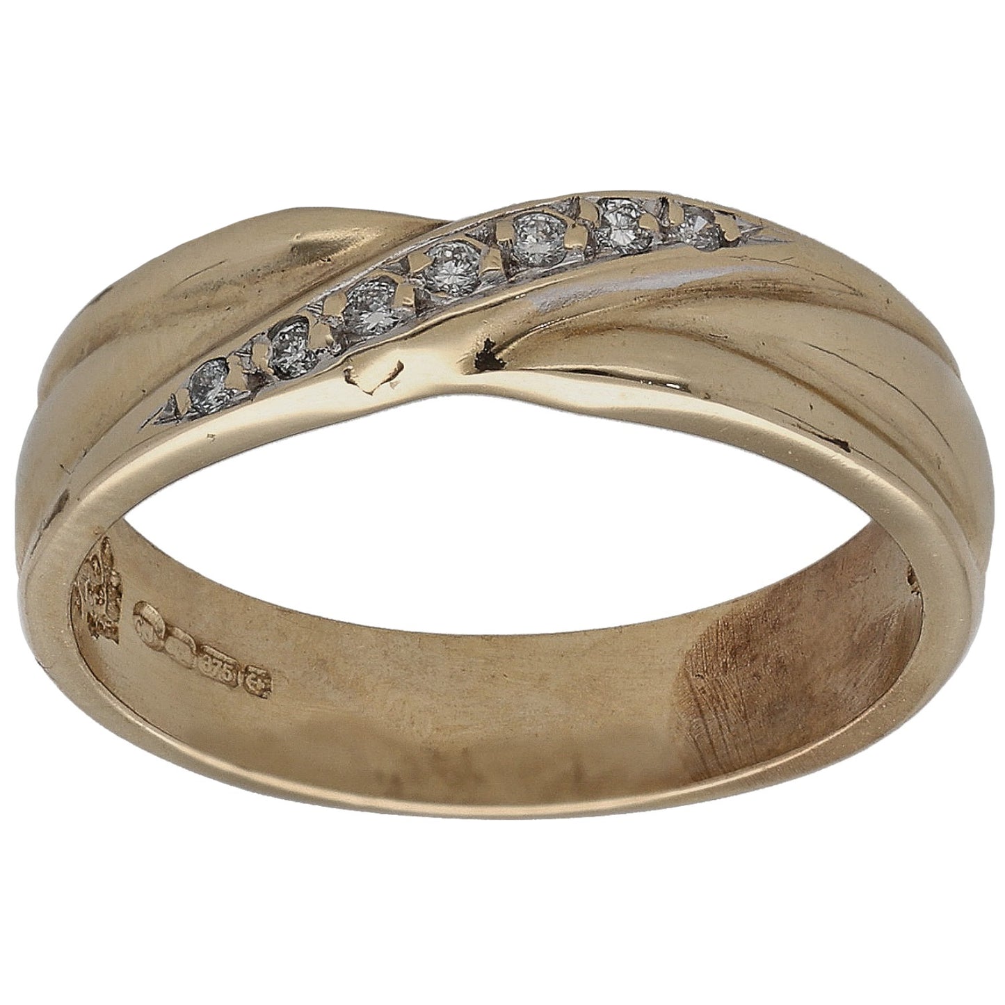 Yellow gold half-eternity ring with round channel-set diamonds across top