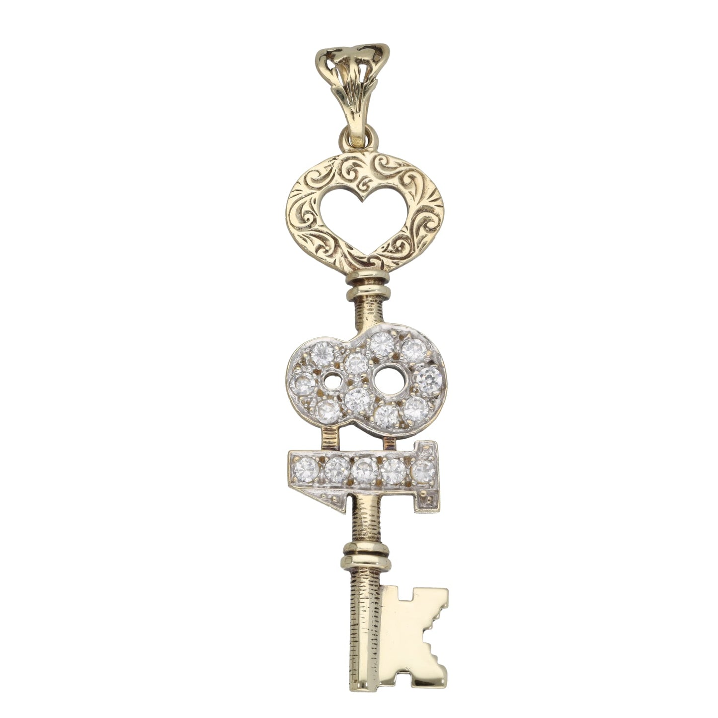 9ct Gold Cubic Zirconia Key Pendant