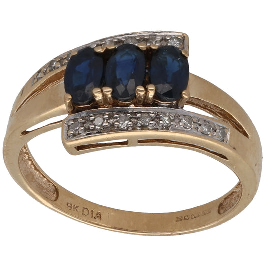 9ct Gold Sapphire & 0.08ct Diamond Dress/Cocktail Ring Size N