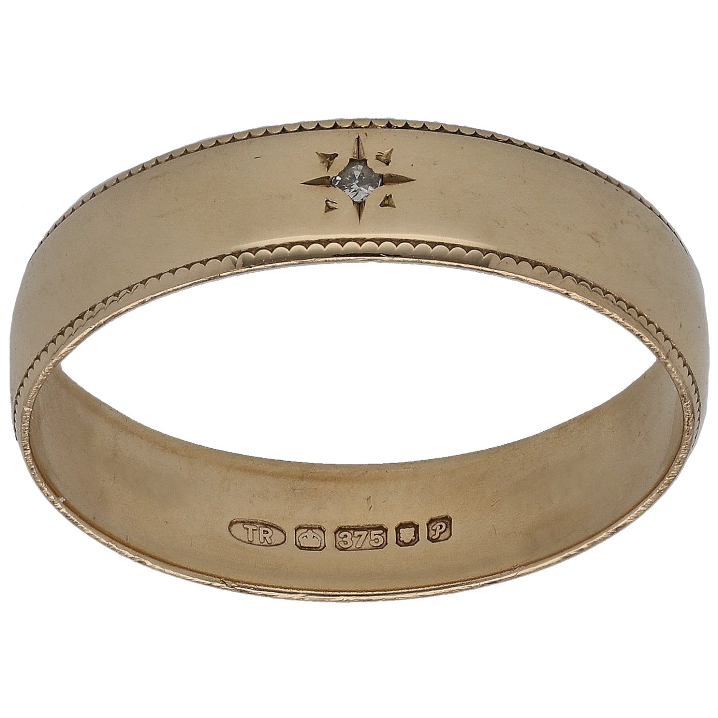 9ct Gold 0.01ct Diamond Plain Single Stone Wedding Ring Size S