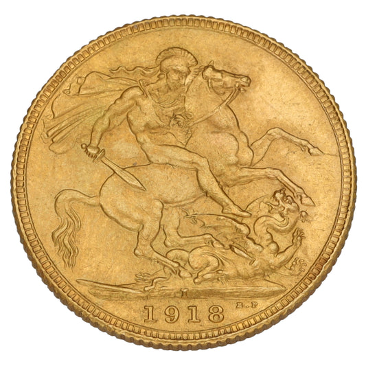 22ct Gold King George V Full Sovereign Coin 1918