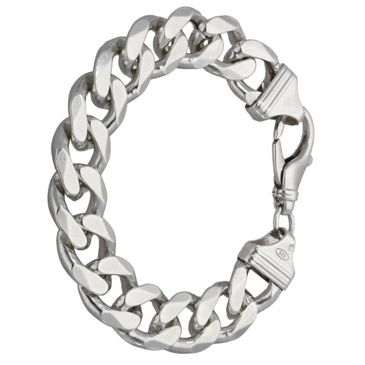 Sterling silver curb chain bracelet with box clasp, polished link design