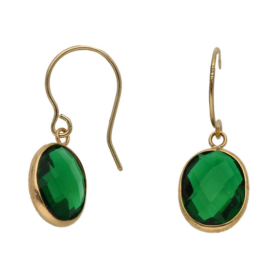 New 9ct Gold Imitation Green Oval Drop Earrings
