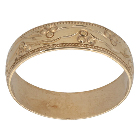 9ct Gold Patterned Wedding Ring Size O