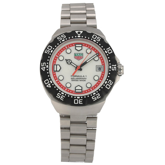 Tag Heuer Formula 1 Solargraph WBY1111, white and red dial with black bezel on a 38mm stainless case and a 21cm bracelet