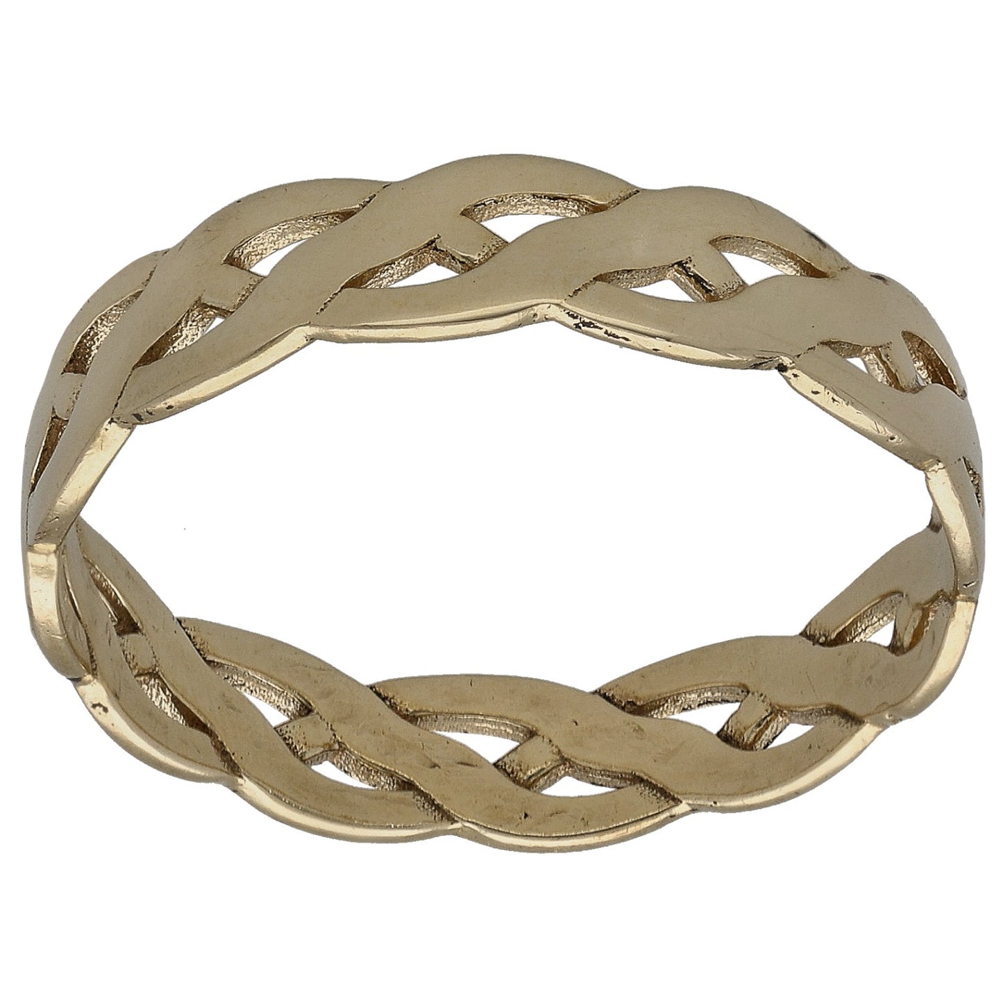 Gold-tone openwork braided chain ring, smooth band edge, size U