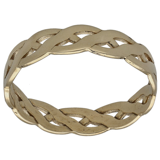 Gold-tone openwork braided chain ring, smooth band edge, size U