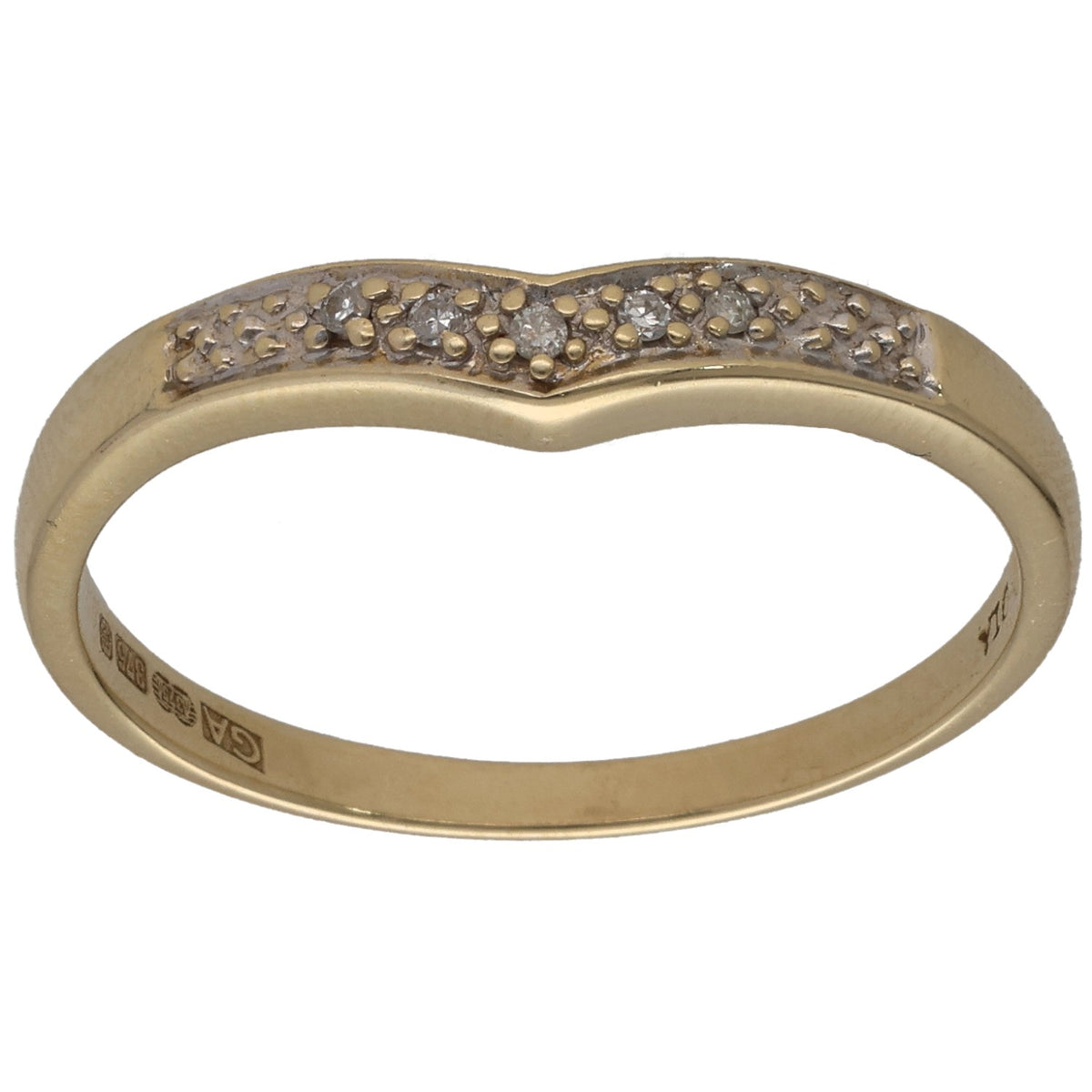 9ct Gold 0.045ct Diamond Wishbone Ring Size S