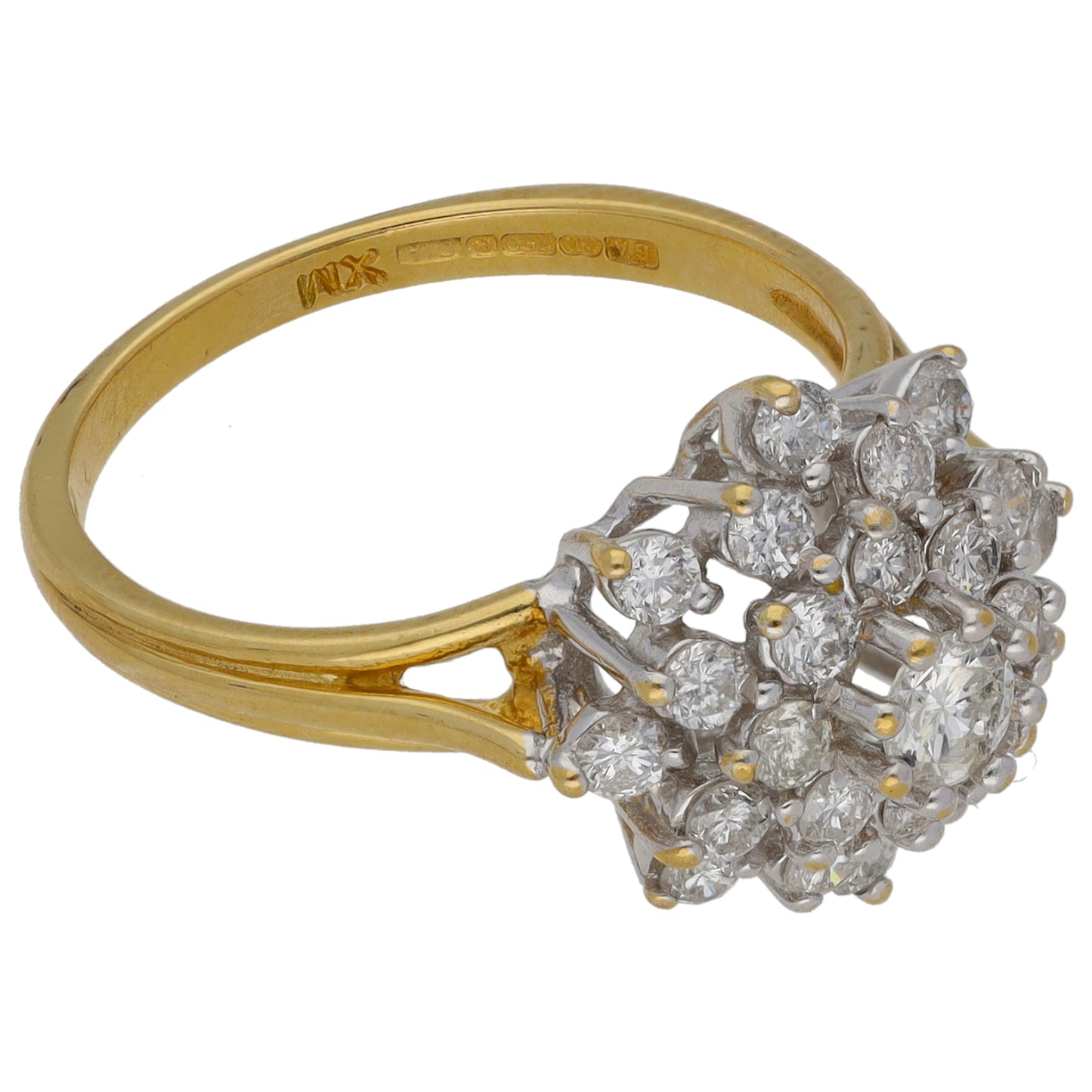 18ct Gold 1.00ct Diamond Cluster Ring Size O