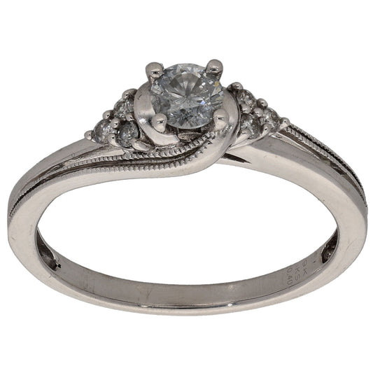 9ct White Gold 0.40ct Diamond Solitaire Ring With Accent Stones Size R