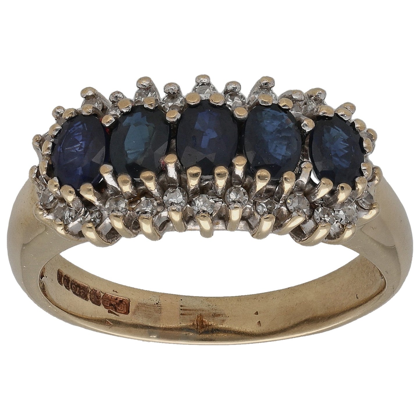 9ct Gold Sapphire & 0.14ct Diamond Dress/Cocktail Ring Size N